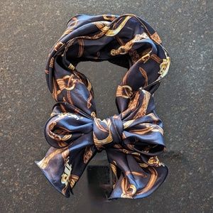 Ralph Lauren Black and Gold Luxurious Fancy 100% Silk Scarf